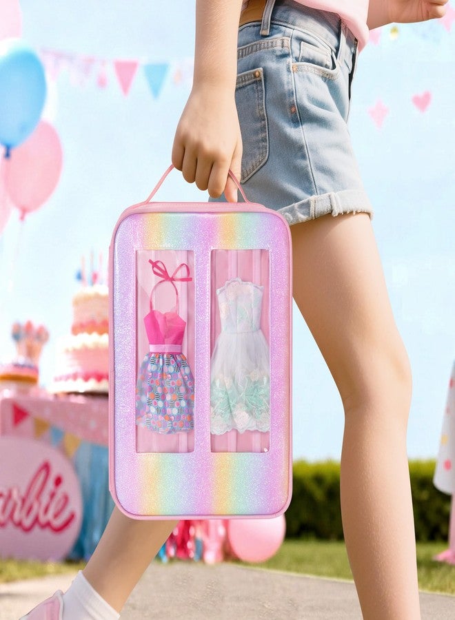 GRAOSO Carrying Case Compatible with Barbie Clothes, Doll Accessories Organizer Bag, 2 Front Transparent Windows, 2 Binders with Several Storage Pockets, Extra Pockets for Doll Stuff, Pink, Case Only - Image 4